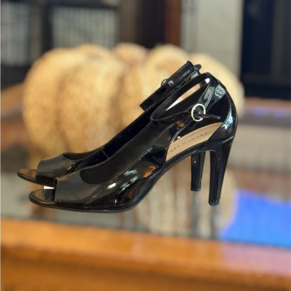 Franco Sarto Glossy Black Peep-Toe Heels